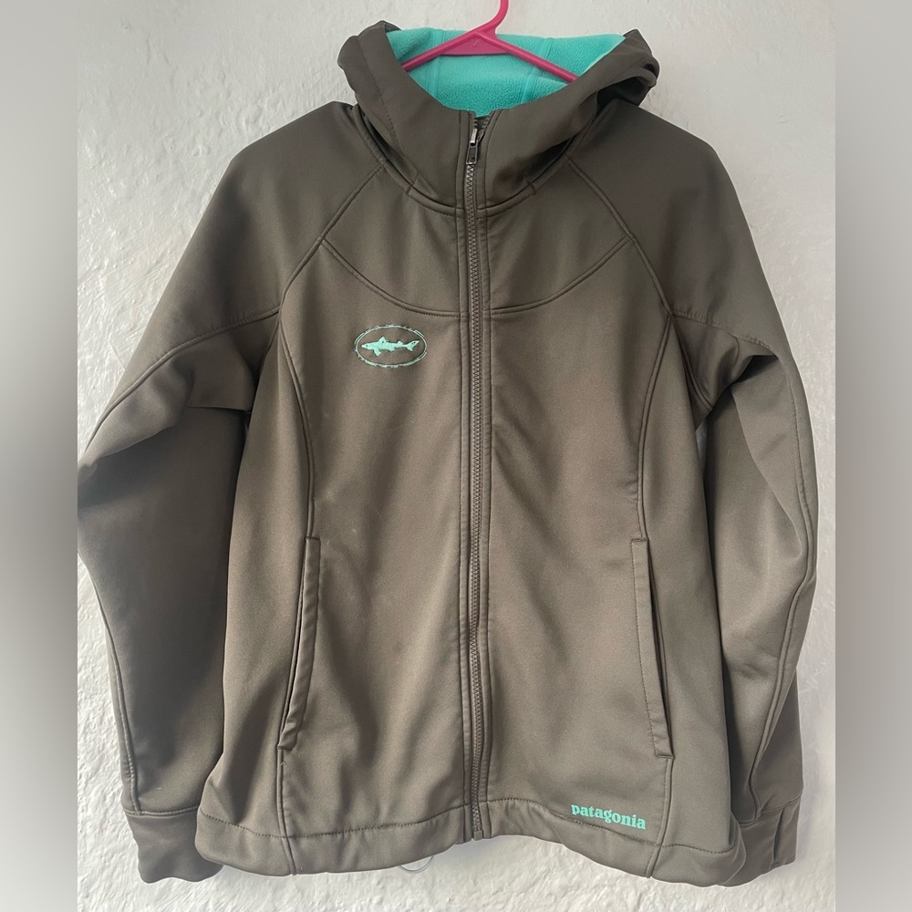 Patagonia x Dogfish Head Lined Full Zip Windbreaker Jacket Tan Teal; size S